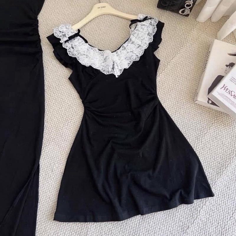 Váy thun body zip cổ thuyền phối bèo, 2 độ dài mini & midi, váy điệu đà tiểu thư, hàng quảng châu đẹp 6