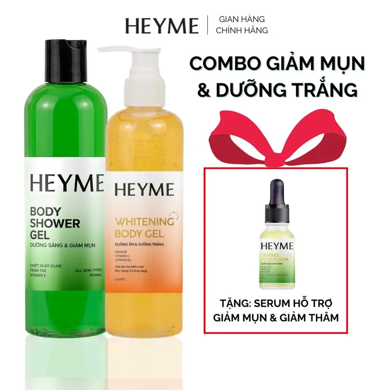 COMBO HEYME GIẢM MỤN DƯỠNG ẨM MÙA ĐÔNG - Sữa tắm Heyme và Gel dưỡng thể dưỡng trắng cho làn da mịn màng khỏe mạnh 0