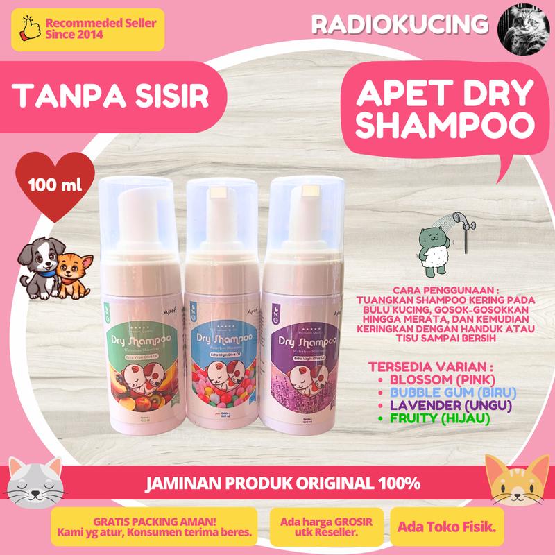 APET Dry Shampoo 100 ml Extra Virgin Olive Oil Sampo Tanpa Bilas Praktis Untuk Hewan Peliharaan [JUWIES RADIO KUCING] 1