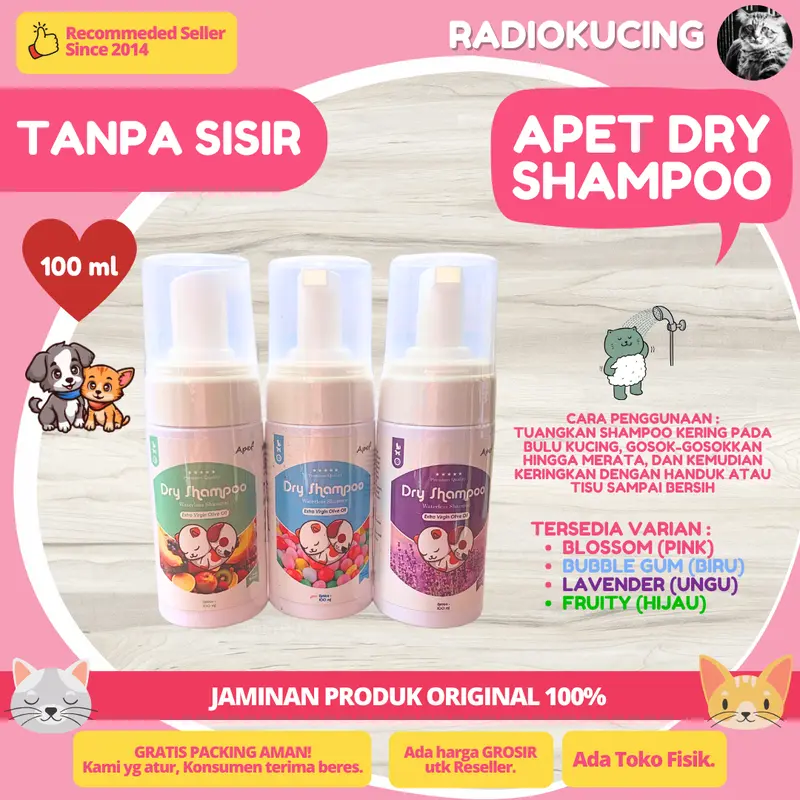 APET Dry Shampoo 100 ml Extra Virgin Olive Oil Sampo Tanpa Bilas Praktis Untuk Hewan Peliharaan [JUWIES RADIO KUCING] 1