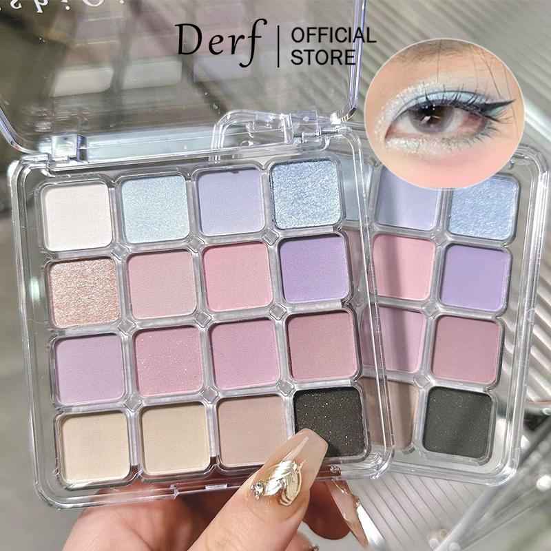 Bảng Phấn Mắt, Derf, 16 Màu, Màu Xanh Dương, Lâu Trôi, Lấp Lánh Và Lì, Trang Điểm Lung Linh phấnmắt
