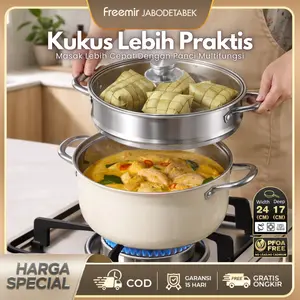 [AF] freemir Kukusan Aesthetic Panci Kukus 2 Susun Stainless Steel Wajan Anti Lengket Panci Stainless Anti Karat Peralatan Dapur Serbaguna
