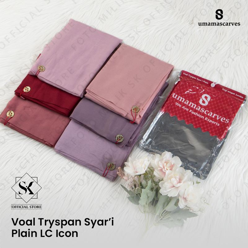 Jilbab Umama Scarf Voal Tryspan Syari Lasercut Logo S POUCH 130x130cm Kerudung Voal Premium 0
