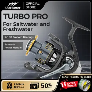 [OFFICIAL]SeaHunter Turbo Pro Power Handle Reel Pancing, 15KG Max Drag, Body Metal, Spool CNC Aluminium, 5+1BB, Gear Ratio 5:2:1, 4:9:1, Tahan Air Laut,Power  Handle ,One Way Desain Tanpa Lubang
