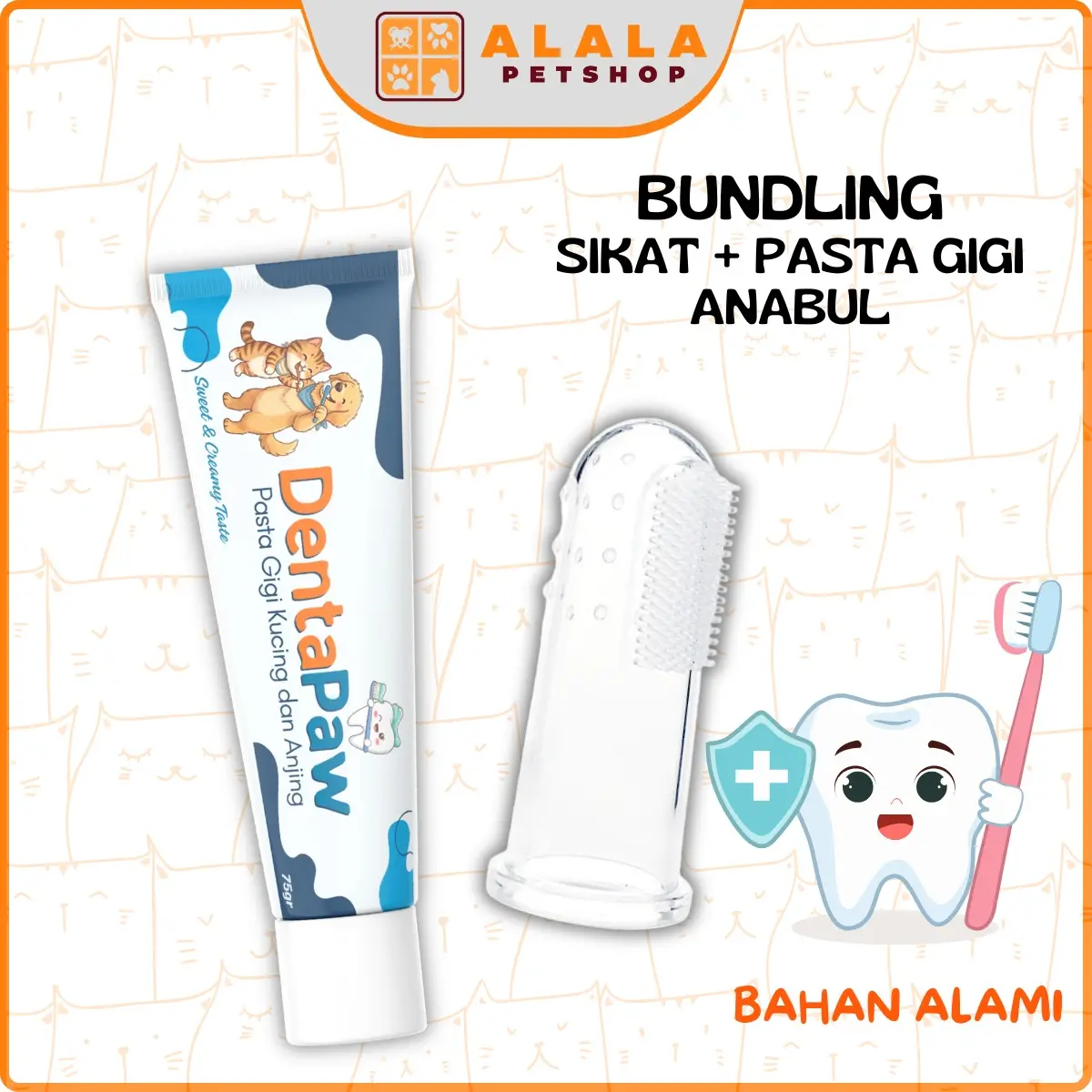 Alala Set Odol Dentapaw & Sikat Gigi Kucing Anjing Silikon Lembut | Anti Bau Mulut & Plak