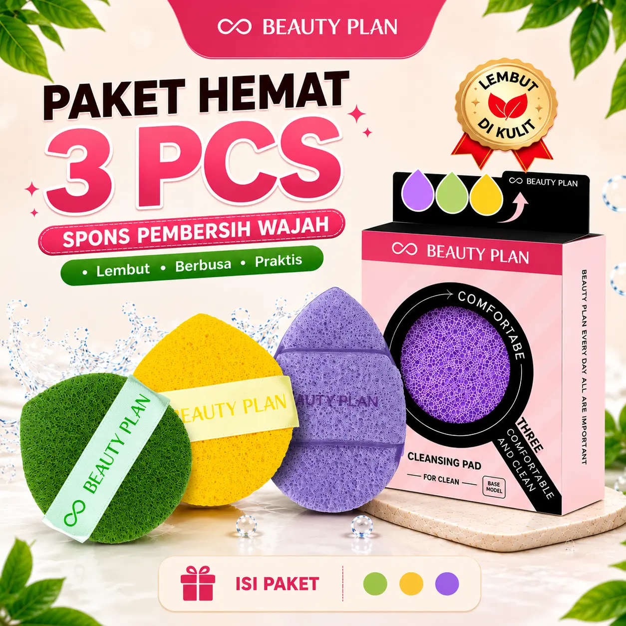 BEAUTY PLAN facial Puff PembersihWajah spons Multifungsi Spons cuci mukaSpons Wajah Tebal 15mm, Tekstur Lembut,Khusus untuk Membersihkan Masker danRiasan Wajah