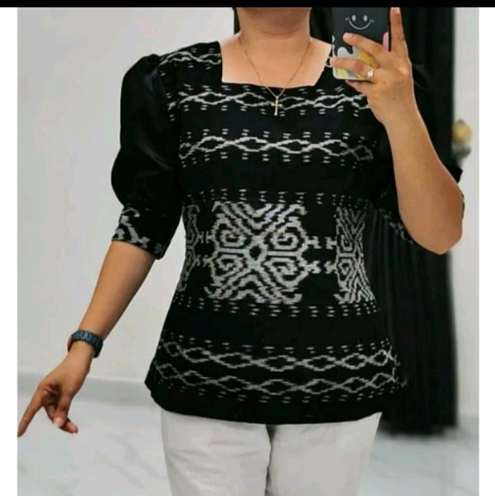 Blus Wanita Kombinasi Lengan Toyobo - Baju Moderen Kalea - Panjang, Tenun 6