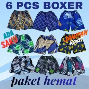 PAKET 50 RB 6 PCS boxer celana pendek celana santai celana ridur pria wanita | kolor pria wanita pakaian tidur Katun