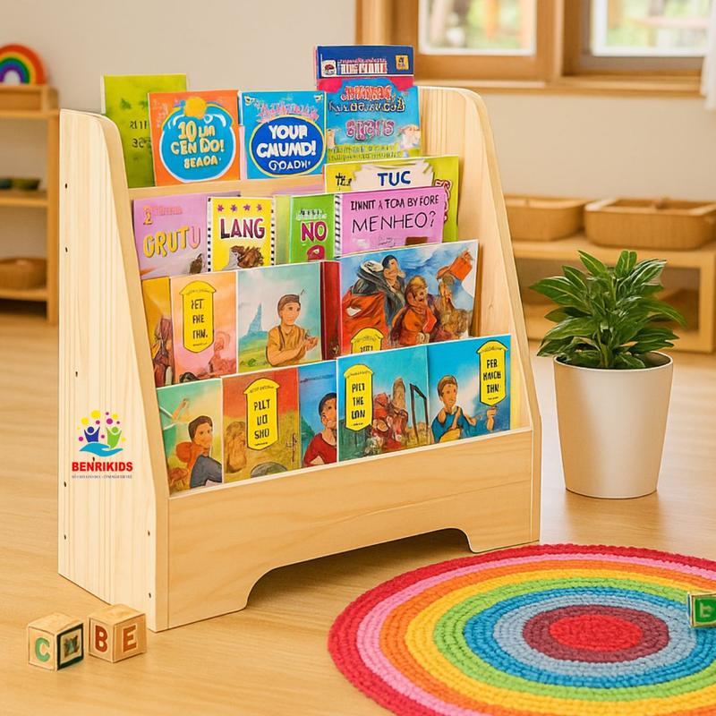 Kệ Sách Cho Bé Bằng Gỗ Montessori 4 Tầng Để Sàn Nhiều Ngăn Đựng Sách Vở Kệ Sách Lớp Học Mầm Non Tiểu Học kệ gỗ Kitchen Lắp Ráp