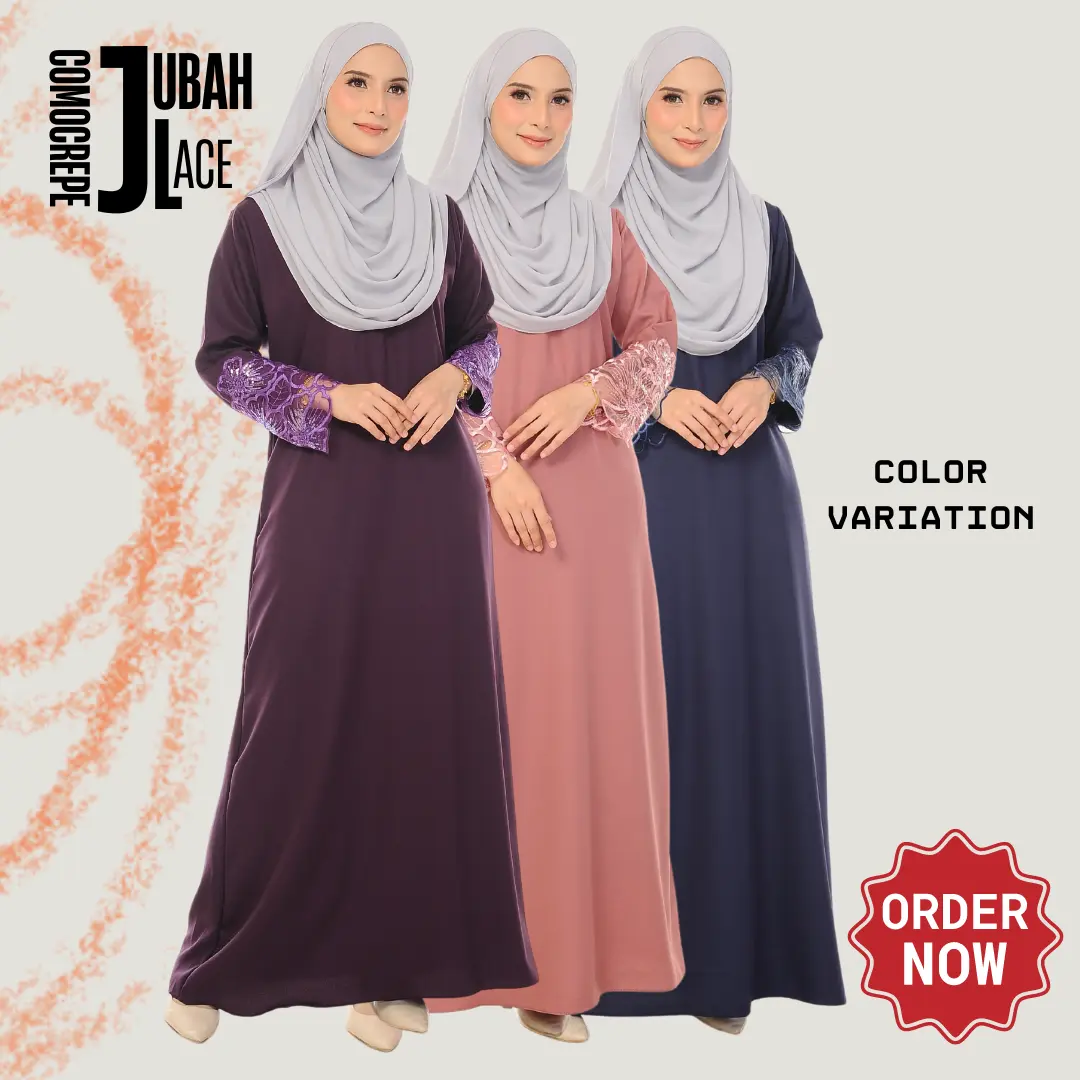 [ NEW DESIGN !!! ] Jubah Como Lace  Raya Collection Dewasa (S to 3XL)