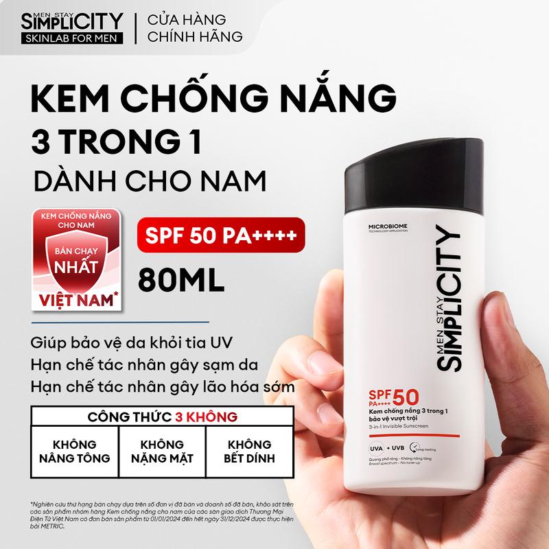 [KOL] Kem chống nắng dành cho nam SPF 50 PA++++ Men Stay Simplicity Invisible Sunscreen 80ml