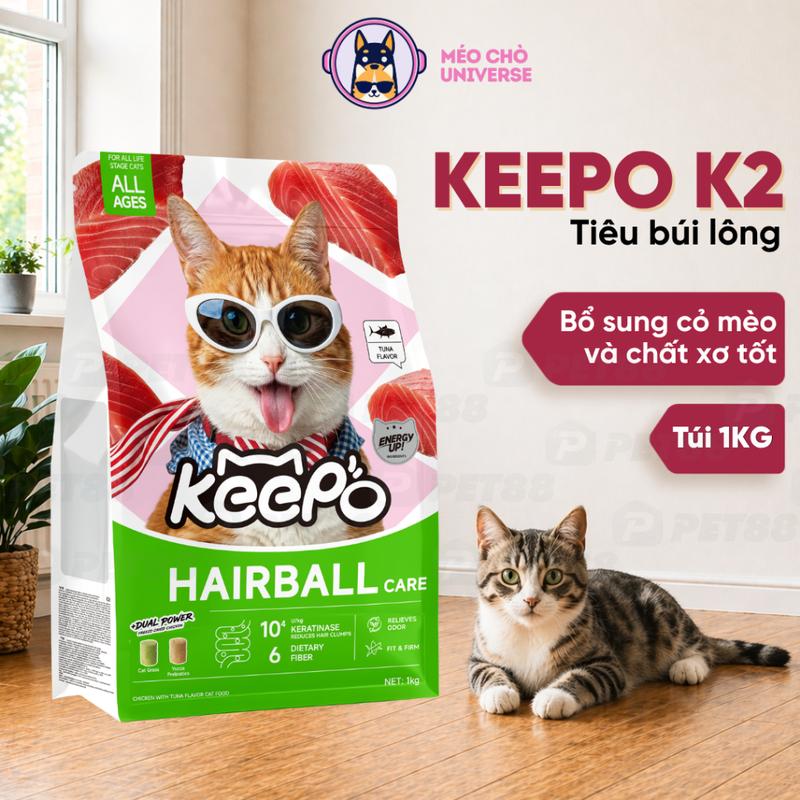 Thức Ăn Cho Mèo Keepo K2 Hairball Care 1KG – Hạt Mèo Tiêu Búi Lông, Hỗ Trợ Tiêu…