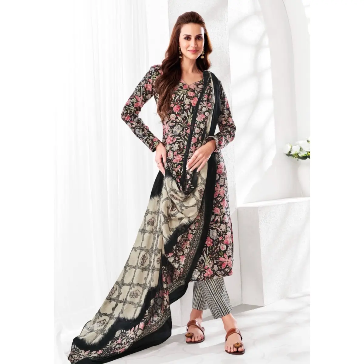 VIRAL PURE COTTON TOP PANT AND DUPATTA (M-5XL) - READYSTOCK (3/4 SLEEVE)