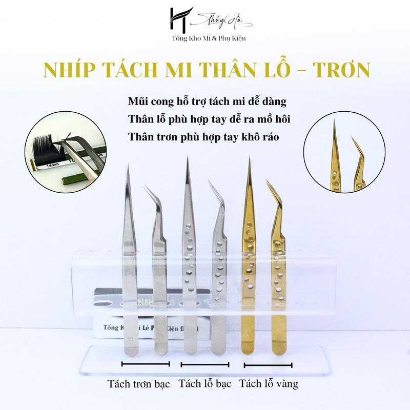 Nhíp Nối Mi Nhíp Tách Mi Cong - Thẳng Thân Trơn Thân Lỗ Nhíp Gắn Mi Giả Gắp Linh Kiện Mi Fan Nhíp Gắp Mi Giả Dụng Cụ Nối Mi - Thúy Hà