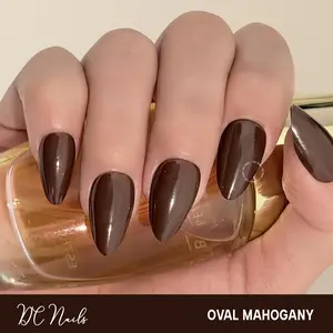 DC Nails Kuku Palsu Mahogany Short Almond 30 Pcs Muat XS to L Free Lem Jelly dan Lem Cair Fake Nails Art KP-015