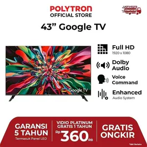 POLYTRON Smart Cinemax Google TV 43 inch PLD 43RG9059 Full HD 1920x1080 Dolby Audio Voice Command Garansi 5 Tahun