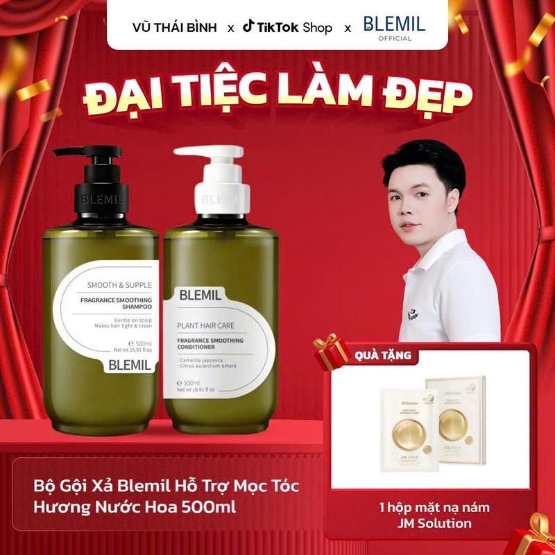   KOL Vũ Thái Bình  Bộ Gội Xả Blemil Hỗ Trợ Mọc Tóc Giảm Gãy Rụng Hương Nước Hoa 500ml - Tặng 1 hộp mặt nạ JM Hàn Quốc 