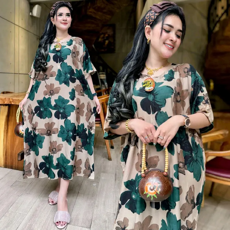 Daster Jumbo Resleting Depan LD 120 cm Motif Bunga Wanita Casual - Bahan Adem 2