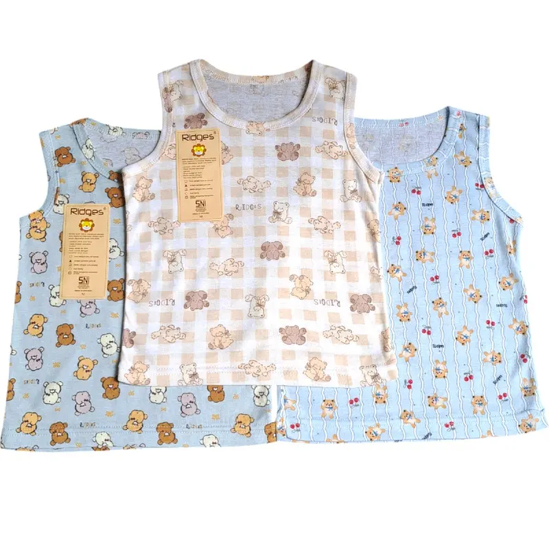 RIDGES !! (( 3pcs )) singlet bayi ridges kutung motif full print warna s m L xl xxl 0-48 bulan singlet bayi lucu murah kutung 3