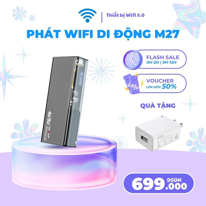 M27 - Bộ phát Wifi từ sim 4G kiêm sạc dự phòng, dùng liên tục tới 48 tiếng, pin 8000mAh