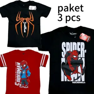 Paket Random 3pcs Kaos Distro Motif Spiderman & One Piece Bahan Premium Catton 30s Adem Nyaman untuk Anak Fashion Oblong Baju Anak.
