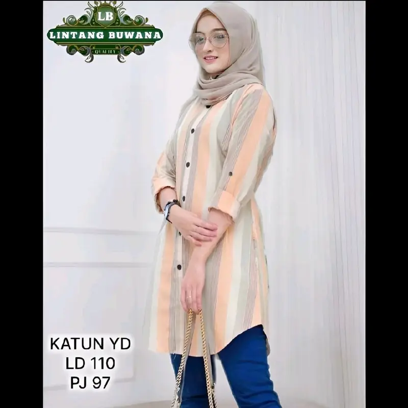 Lintang Buwana Selina Tunik Kotak Kotak Katun Wanita Atasan Panjang Muslim Kancing Formal daily warna warni 8