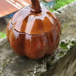 Toples Bentuk Buah Kayu Jati Melamit Glos untuk Dekorasi dan Tempat Permen - Furniture