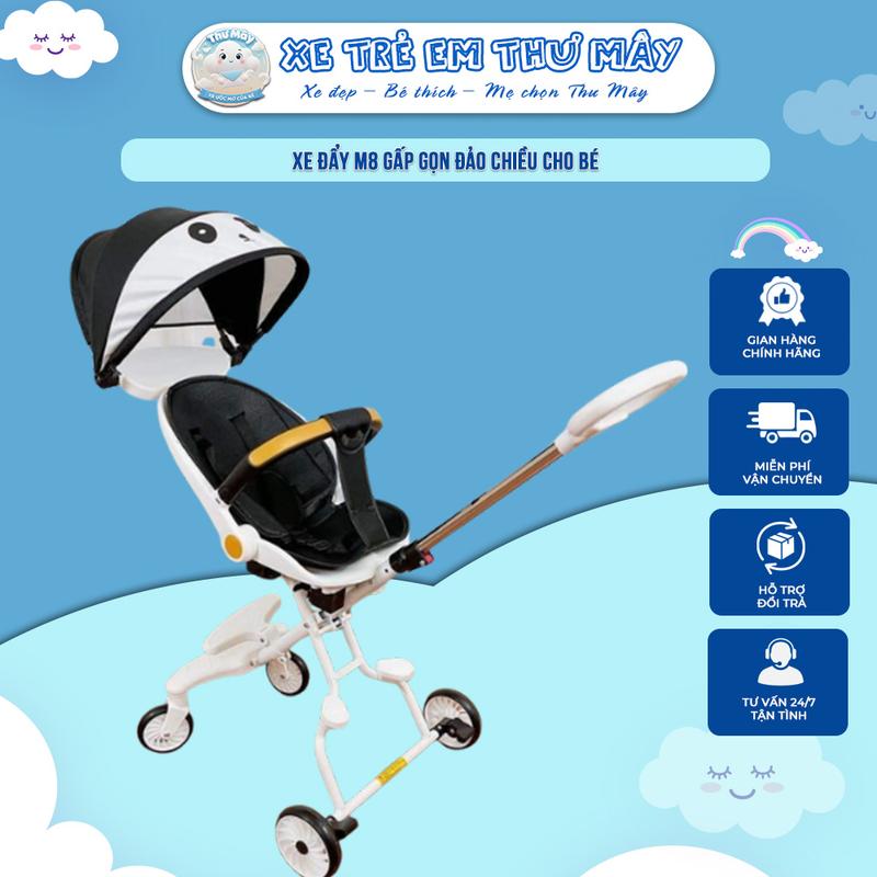  Xe đẩy M8 2 chiều ghế ngả có đệm cho bé xe  đẩy Black Xe đẩy nhỏ gọn gấp ngồi vừa nằm q book siêu v9 bản cao cấp em 6 tháng m9 