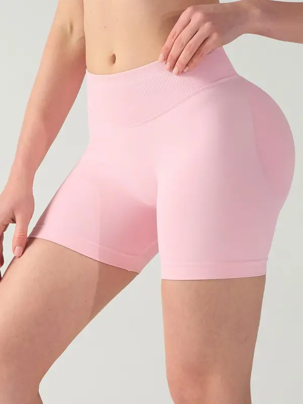 Women's Solid Color High Waist Gym Shorts, Casual Comfy Breathable Seamless Skinny Shorts for Yoga Gym Workout Running Cycling, Ladies Sportswear for All Seasons 7