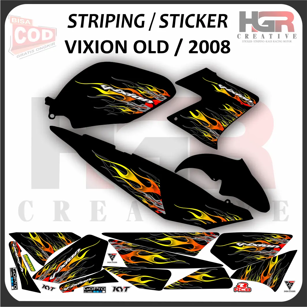 Sticker Striping Varaesi Motor Vixion Old/ 2008 Sticker Vinly Striping Motif Api Keren