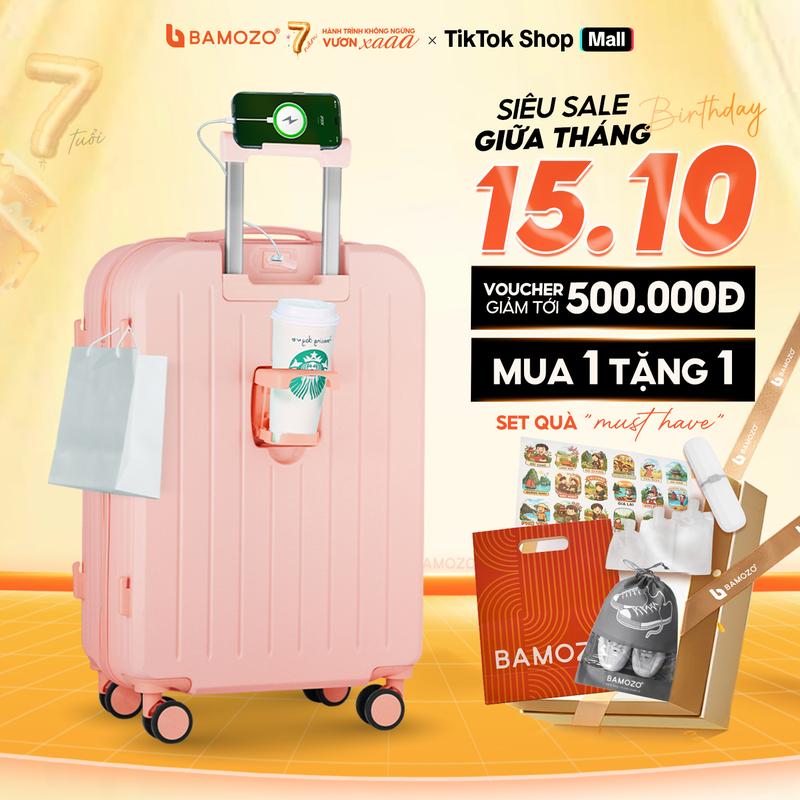 [MUA 1 TẶNG 1] Vali Du Lịch Bamozo 8812 Bản Cao Cấp Size 20/24 Nhựa ABS Bền Đẹp 4 Bánh Xoay 360 Vali Du Lịch Hộp Đựng Cứng Có Khóa Hai Lớp An Toàn _8812