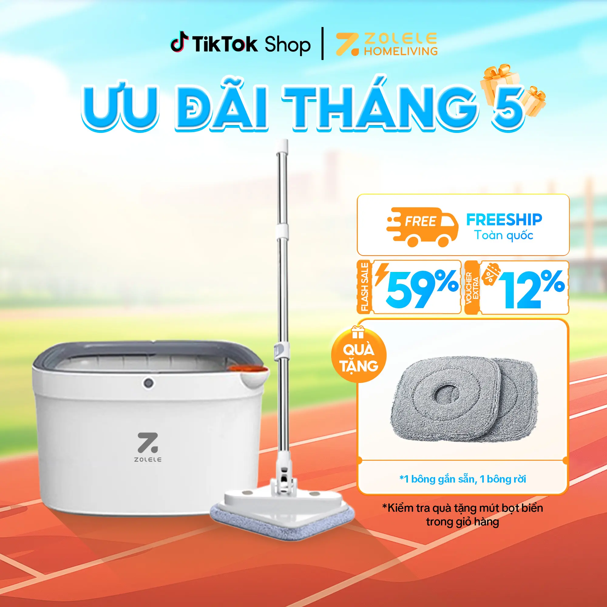 Bộ Cây Lau Nhà 360 Độ Tự Vắt 2 Ngăn Tách Riêng Nước Bẩn  Zolele M16 Lau Sàn Làm Sạch