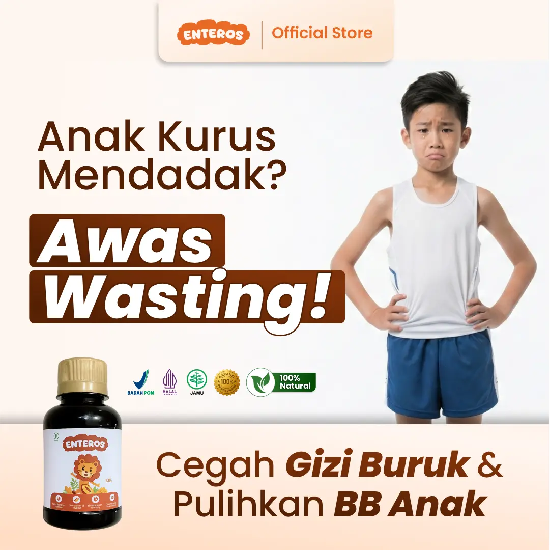 Enteros - Suplemen Herbal Cegah Wasting + Bantu Naikkan Nafsu Makan Anak | Halal BPOM 130ml