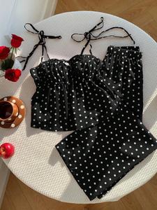Conjunto de moda con lunares y pantalones de pierna ancha estilo halter, conjunto casual de verano para mujer, atuendo moderno de dos piezas