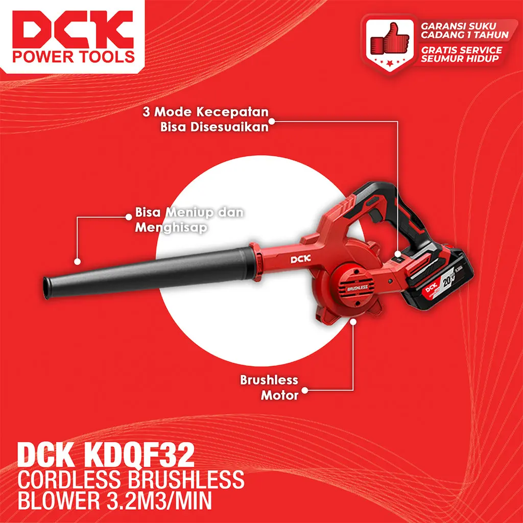 DCK Cordless Brushless Blower 3.2m3/min / Mesin Blower Baterai / Peniup Baterai 20V KDQF32