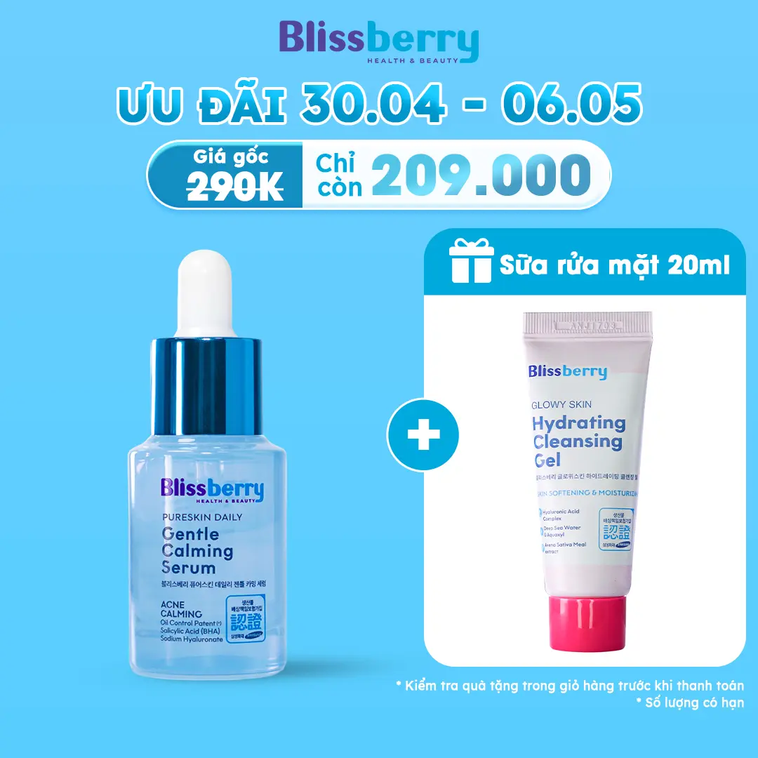 Serum BHA cấp ẩm kiềm dầu Blissberry Pureskin Daily Gentle Calming 15ml