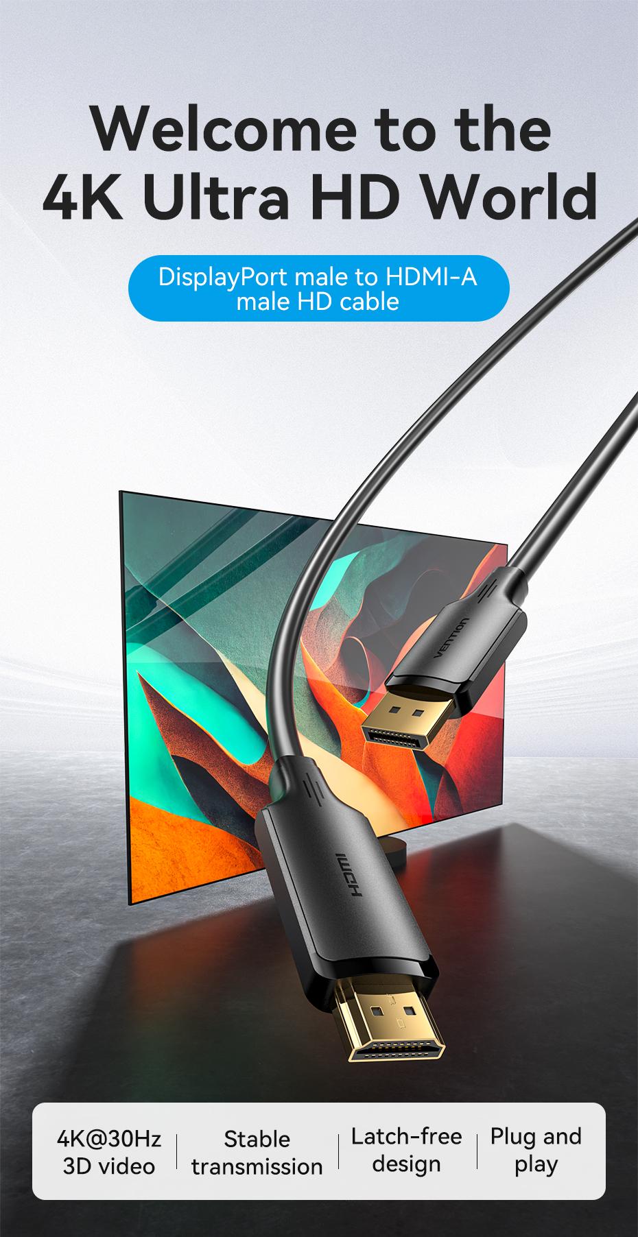 Promo Vention Kabel DisplayPort DP Male to HDMI Male 4K - HFO Black, 1 ...