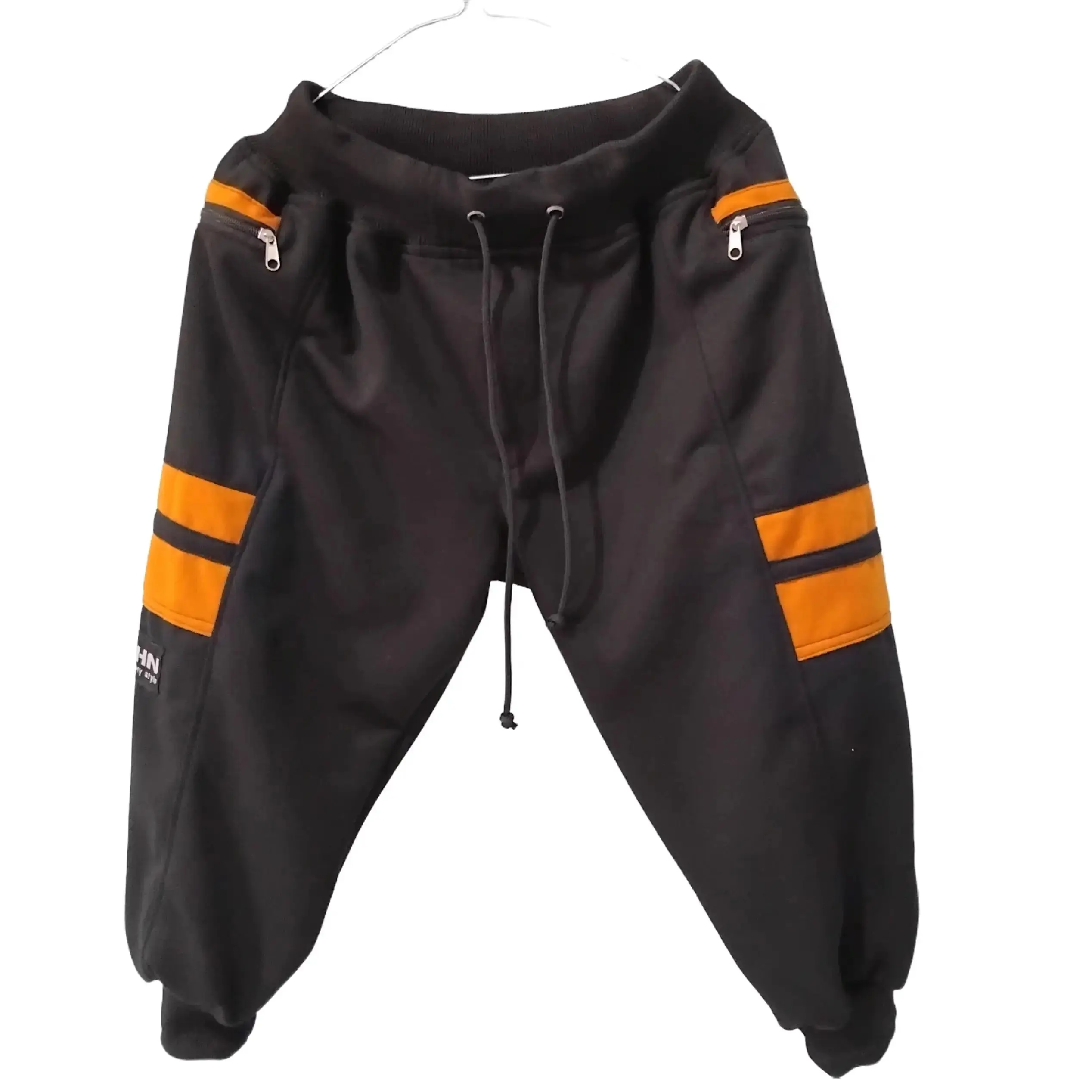 Celana Jogger Pendek Olahraga RHN My Style 3/4 Kain Fleece Nyaman Hitam Oren Abu Sport dengan Saku Depan 2 Kiri Kanan