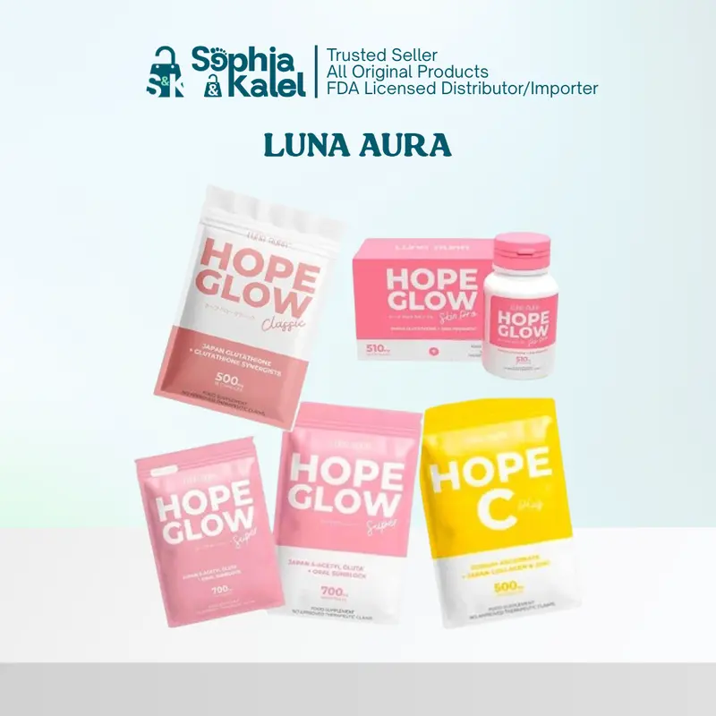 Luna Aura Hope Glow Whitening Capsules & Drinks Collection Classic | Glowing Skin Pro | Super Biggie | Super Mini | Hope C | Light Booster Glutathione with Oral Sunblock Luna Luna Aura Hope Glow Whitening Capsules & Drinks Collection Classic | Glowing Skin Pro | Super Biggie | Super Mini | Hope C | Light Booster Glutathione with Oral Sunblock Luna