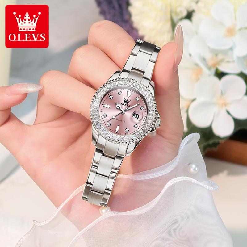 【ĐỘC QUYỀN LUXURY OLEVS Đồng Hồ Không Thấm Nước Dây Thép Thời Trang Dát Đá Nhân Tạo Hộp Đựng Đồng Hồ Nữ 9945 COD