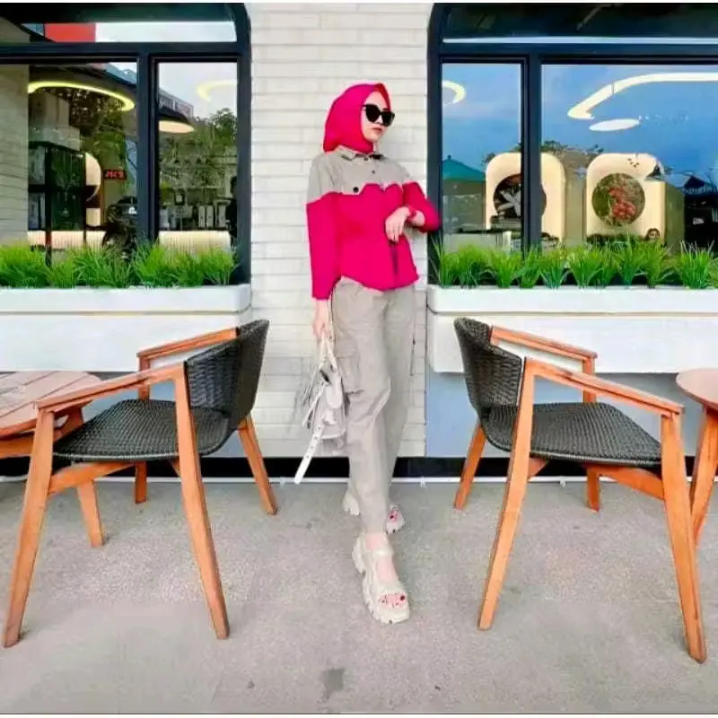 Setelan wanita kombinasi cargo set wanita terbaru Set katun linen Atasan Remaja Dewasa 3