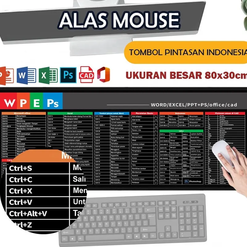 Kualitas Dijamin Mouse Pad Bahassa indonesia MS office word excel PPT PS GAMING XL Desk Mat | Alas Mouse Ukuran Besar Anti Slip/KUNCI PANAS mouse pad 0
