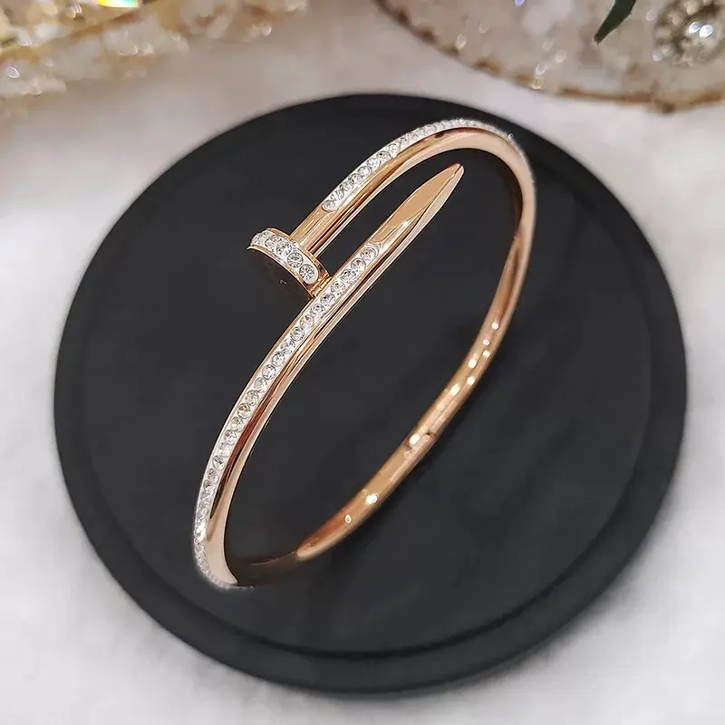 Nail bracelet, non-fading, full diamonds/head and tail diamonds/no diamonds, gold/rose gold/silver, fashionable and versatile, suitable for women's daily commuting