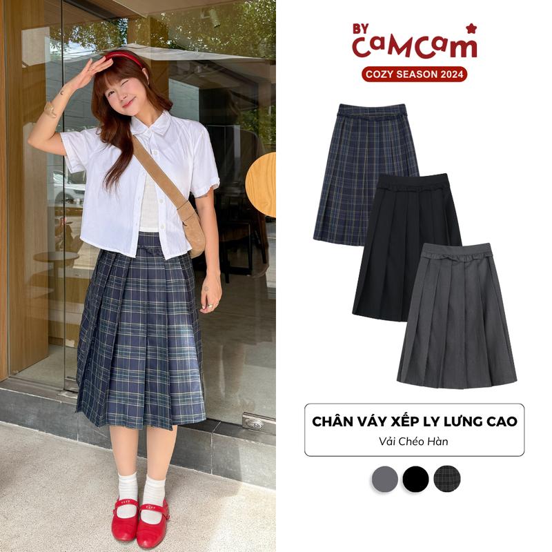 Chân VÁY DÀI XẾP LY Lưng Cao Phong Cách Hàn Quốc Bycamcam