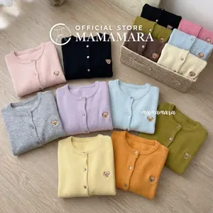 MAMAMARA - Cardigan Rajut Wol Basic Bear Knit Full Warna Lembut Halus Simple Outer Daily Wear Knitwear Wanita Atasan