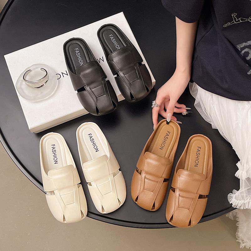   Tăng 1 Size  Dép sục rọ nữ hở mũi đế bệt dép lê nữ 2025 chất PU dẻo nhẹ êm chân BTdep 