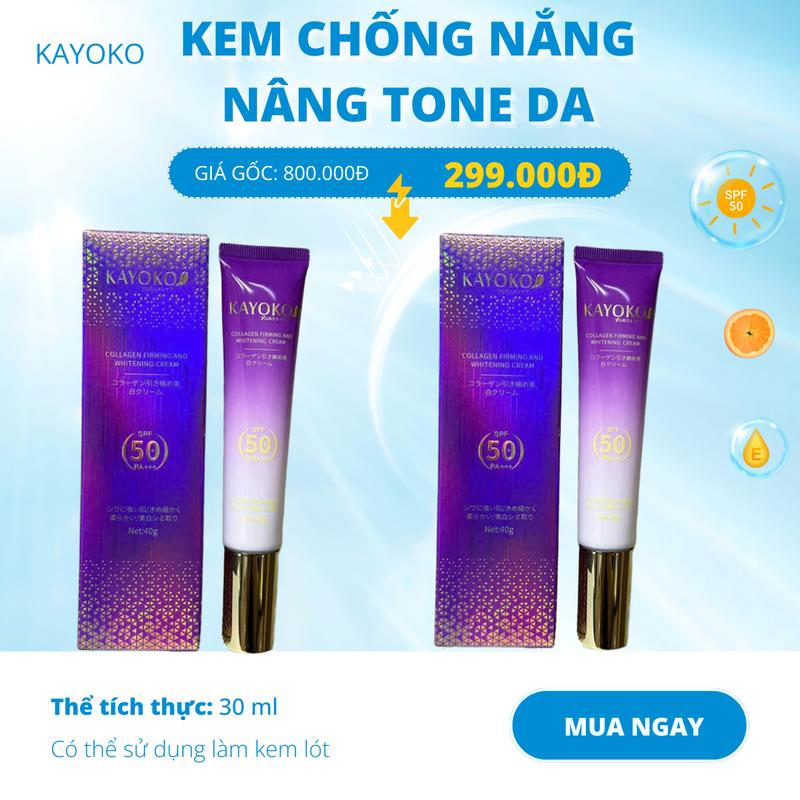 Siêu Đẹp - Combo 2 Tuýp Kem Lười 5in1 Chống Nắng Colagen Kayoko Nhật Bản Nâng Tone, Kiềm Dầu, Dưỡng Da, Mịn Mướt Tuýp 40g Chăm Sóc Da