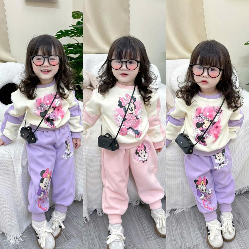  Set Bộ Nỉ Bông Dễ Thương   Họa Tiết Mickey   Dành Cho Bé Gái 9-35kg Chất Liệu Nỉ Bông Dày Dặn Ấm Áp 