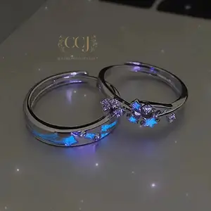 Cincin Couple Glow in the dark Silver Adjustable S54 | Cincin Pasangan | Cincin Hadiah | Cincin Lamaran | Cincin Tunangan | Aksesoris Pria Wanita