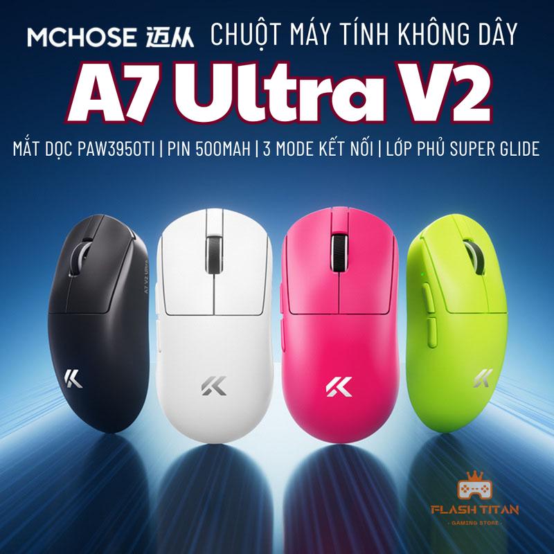 Chuột Máy Tính Không Dây Mchose A7 ultra V2- 3 Chế Độ Kết Nối - Pin 500mAh - Lớp phủ Super Glide